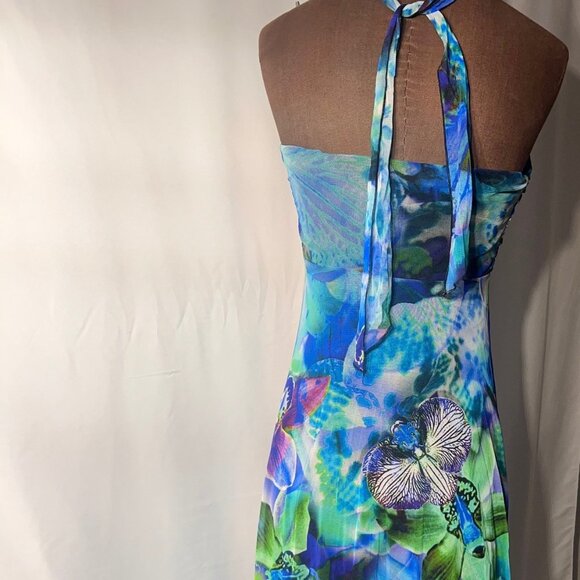 ELANA KATTAN Maxi Strapless Ruched Bodice Empire Print Dress Size S - Picture 4 of 6